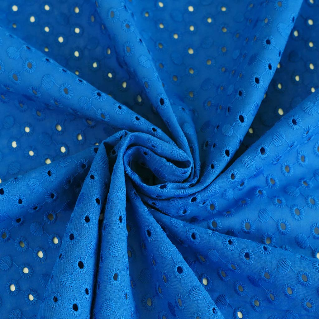 Jodie - Royal Blue Dots Cotton Broderie Anglaise Woven Fabric