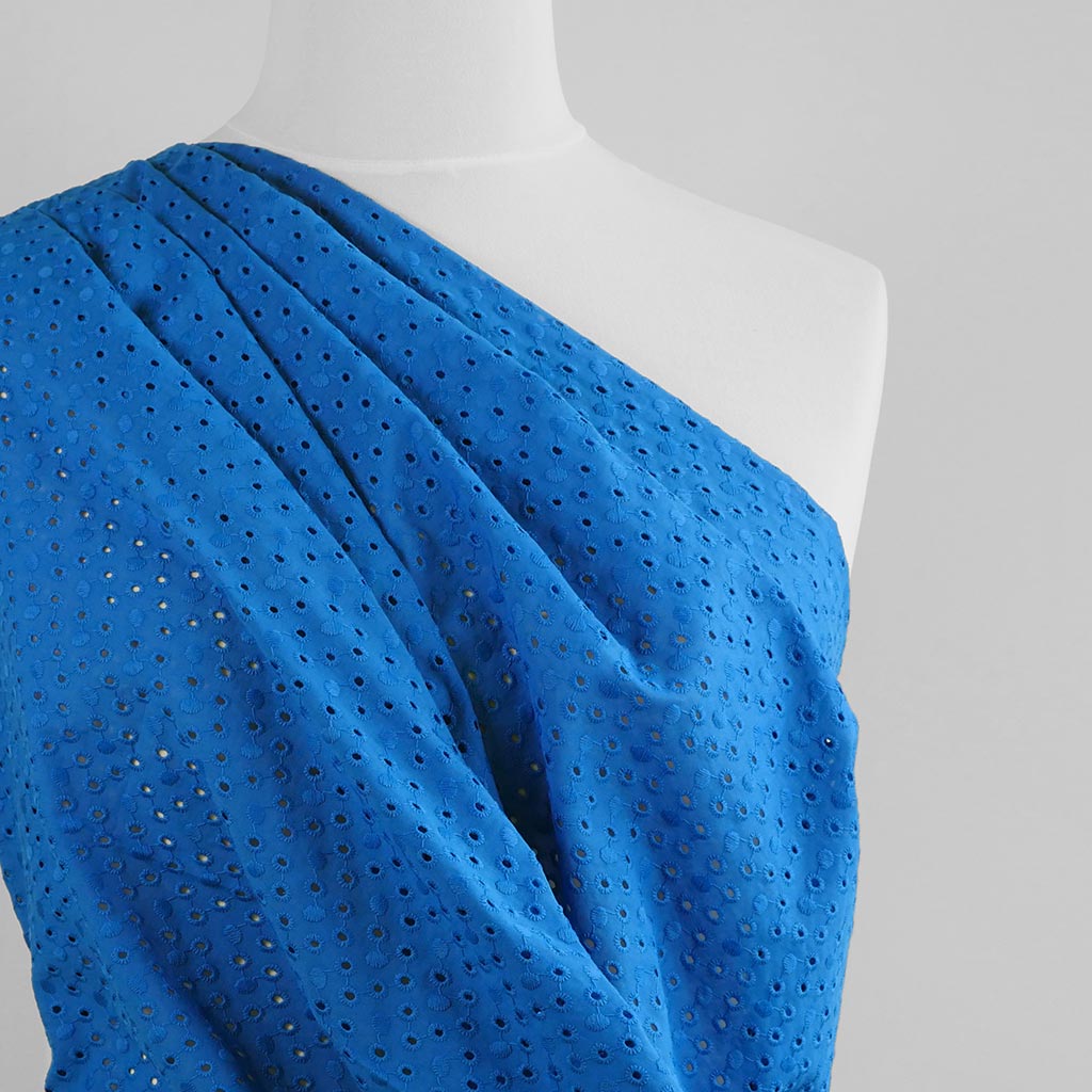 Jodie - Royal Blue Dots Cotton Broderie Anglaise Woven Fabric - 0.85m Remnant