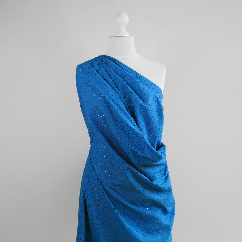 Jodie - Royal Blue Dots Cotton Broderie Anglaise Woven Fabric