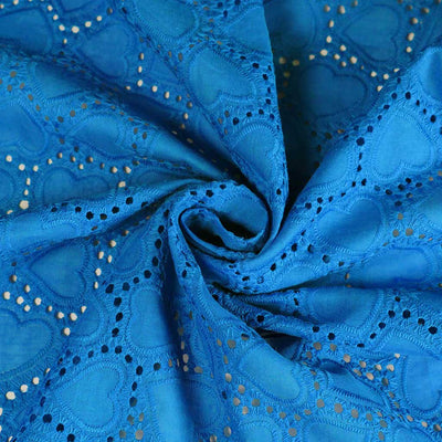 Jodie - Royal Blue Hearts Cotton Broderie Anglaise Woven Fabric - 0.35m Remnant