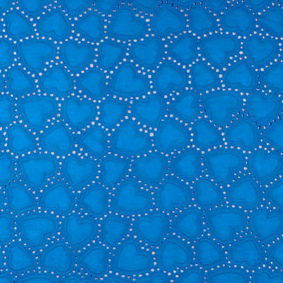 Jodie - Royal Blue Hearts Cotton Broderie Anglaise Woven Fabric - 0.35m Remnant