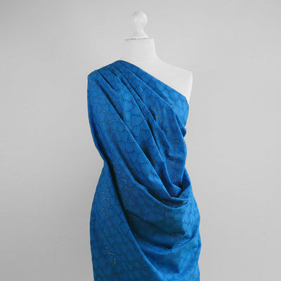 Jodie - Royal Blue Hearts Cotton Broderie Anglaise Woven Fabric - 0.35m Remnant