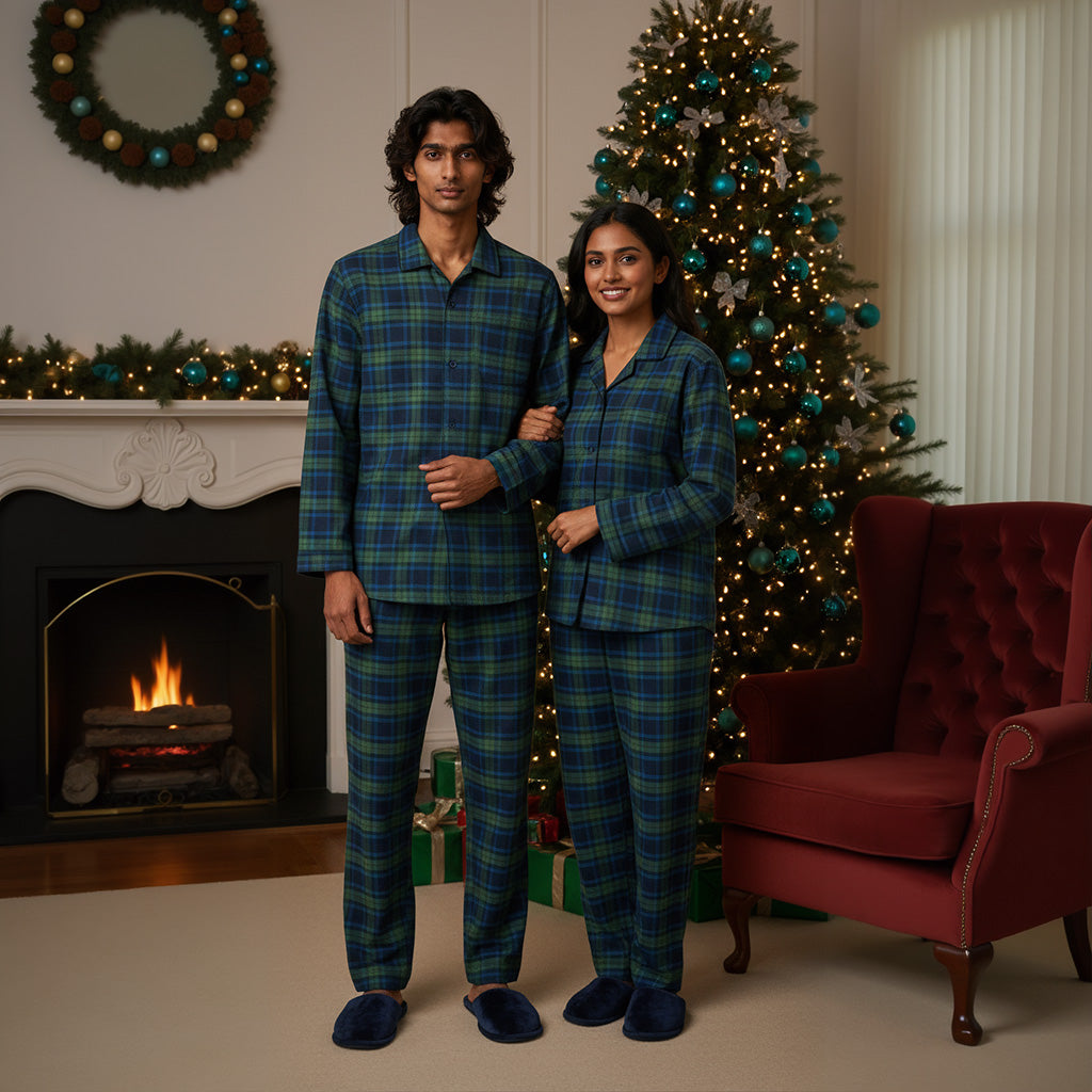 Kearney - Blue and Green  Watch Check Bamboo and Cotton Woven Fabric