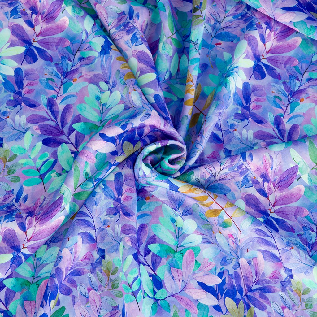 Lecco - Lilac Forest Floor Viscose Woven Satin Fabric