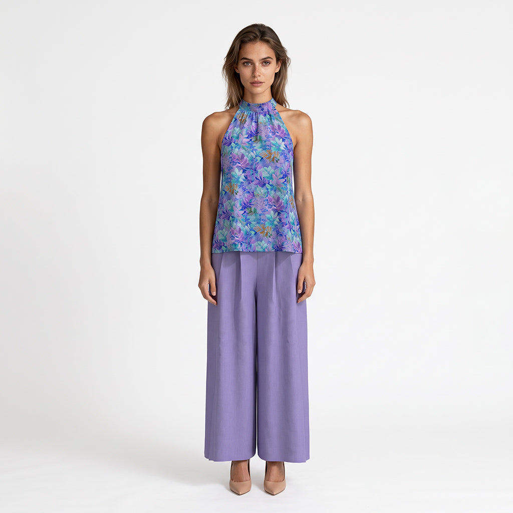 Lecco - Lilac Forest Floor Viscose Woven Satin Fabric