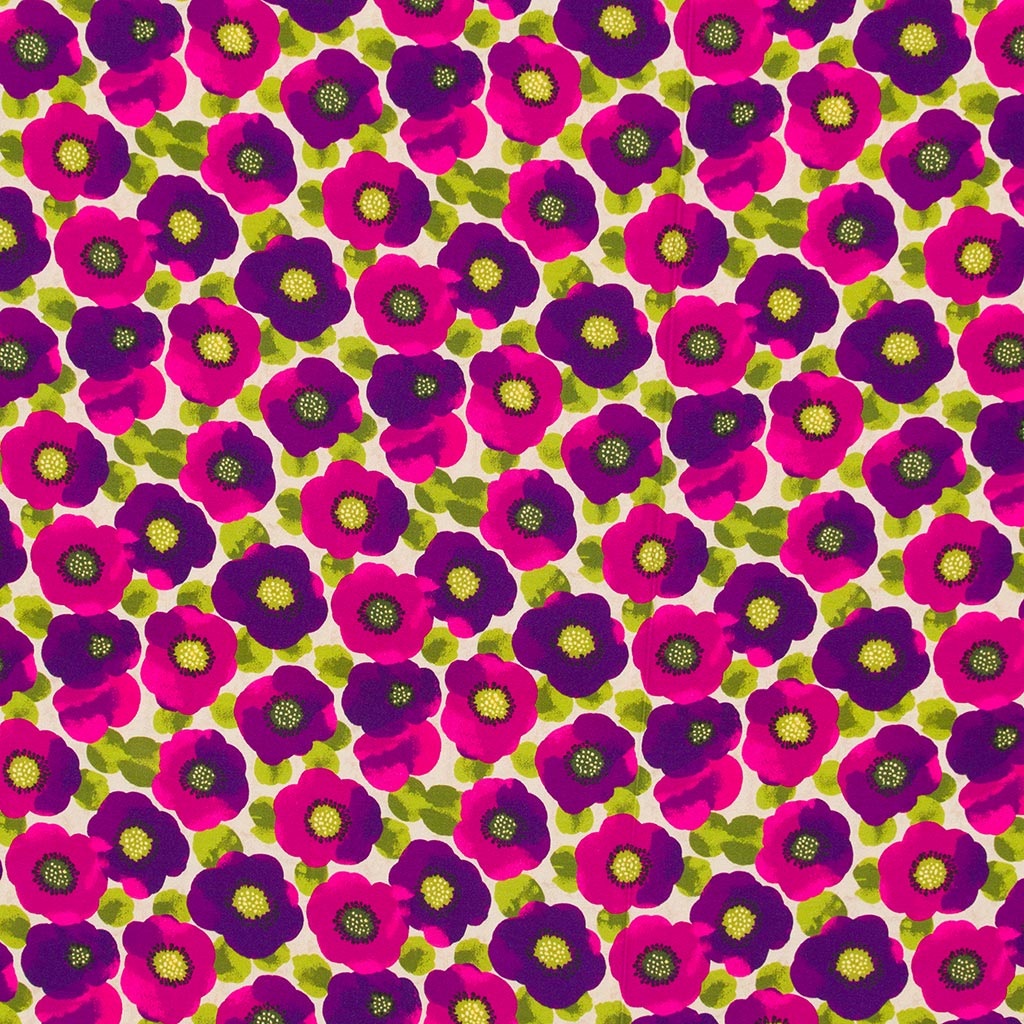 Lecco - Magenta Happy Flowers Viscose Woven Satin Fabric