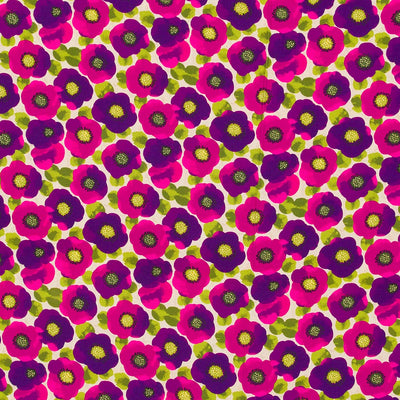Lecco - Magenta Happy Flowers Viscose Woven Satin Fabric