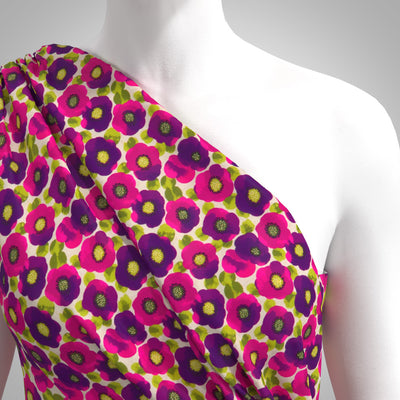 Lecco - Magenta Happy Flowers Viscose Woven Satin Fabric