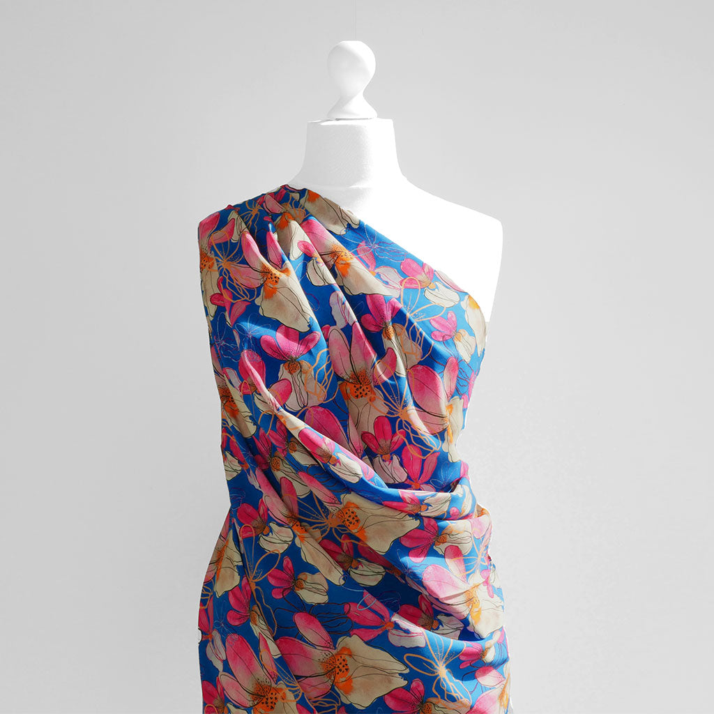 Lenzing Ecovero - Cobalt Mr Beardy Viscose Woven Fabric by Nerida Hansen Mannequin Wide Image from Patternsandplains.com