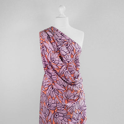 Lenzing Ecovero - Peach & Lavender Inked Bouquet Viscose Woven Fabric by Nerida Hansen Mannequin Wide Image from Patternsandplains.com