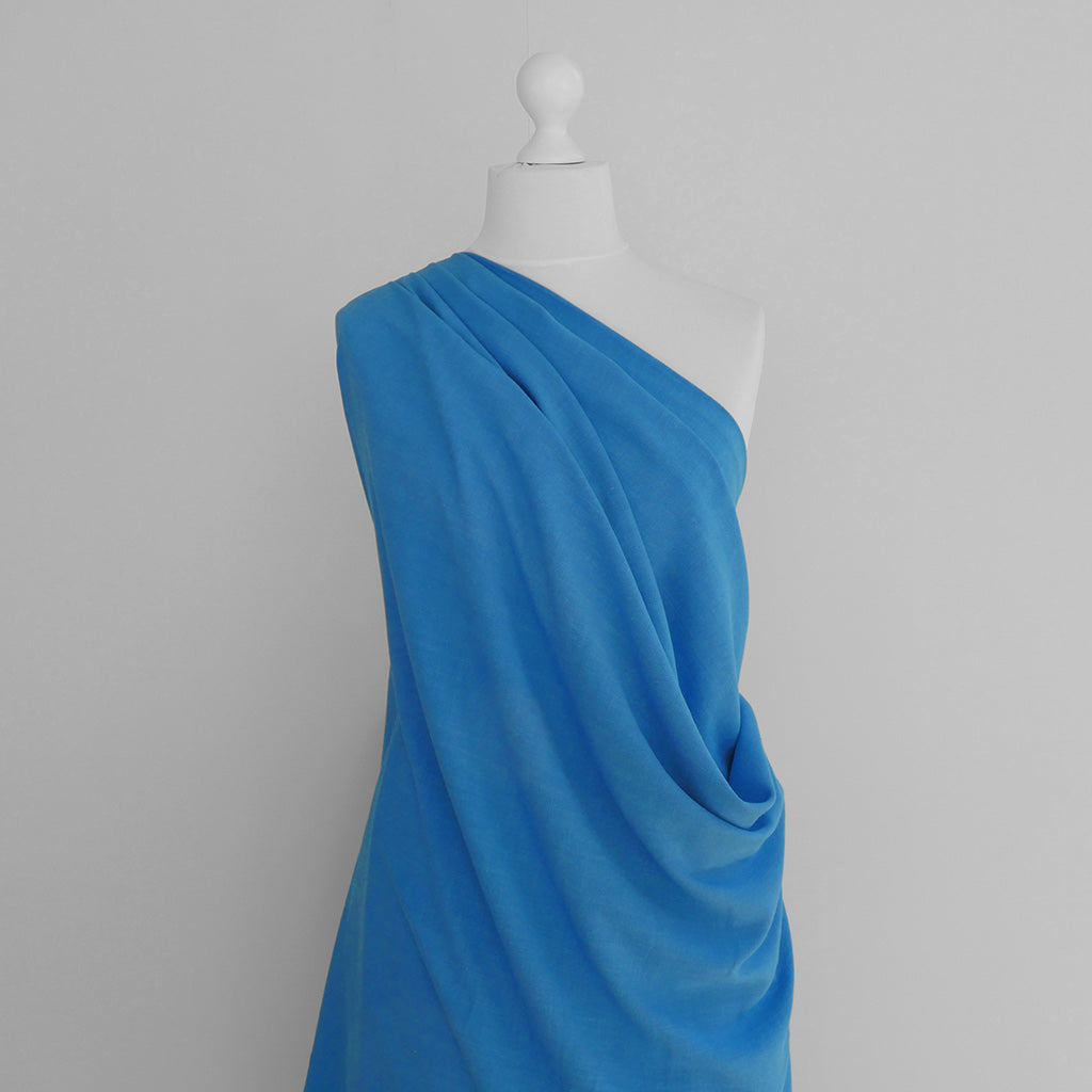 Liege - Island Blue Viscose Linen Silky Noil Woven Fabric - 2.20m Remnant