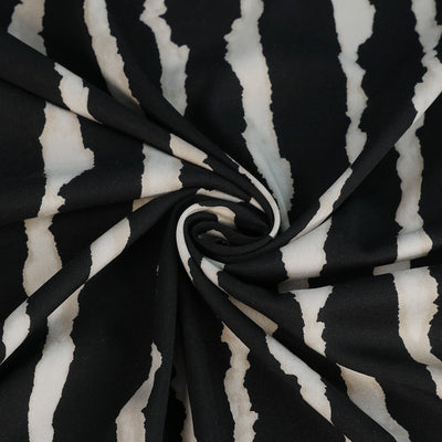 Lima - Black and Sand Torn Stripe Viscose Stretch Woven Twill Fabric - 1.70m Remnant