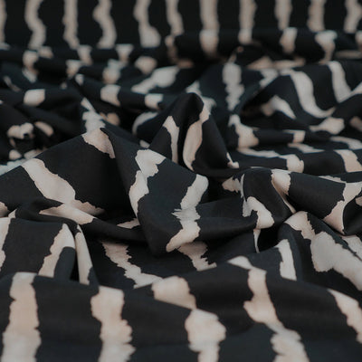 Lima - Black and Sand Torn Stripe Viscose Stretch Woven Twill Fabric