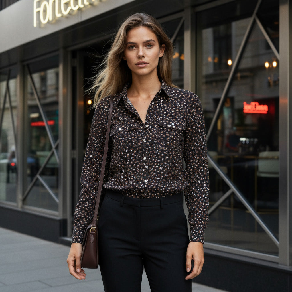 Linz - Black Bits and Pieces Viscose Woven Twill Fabric