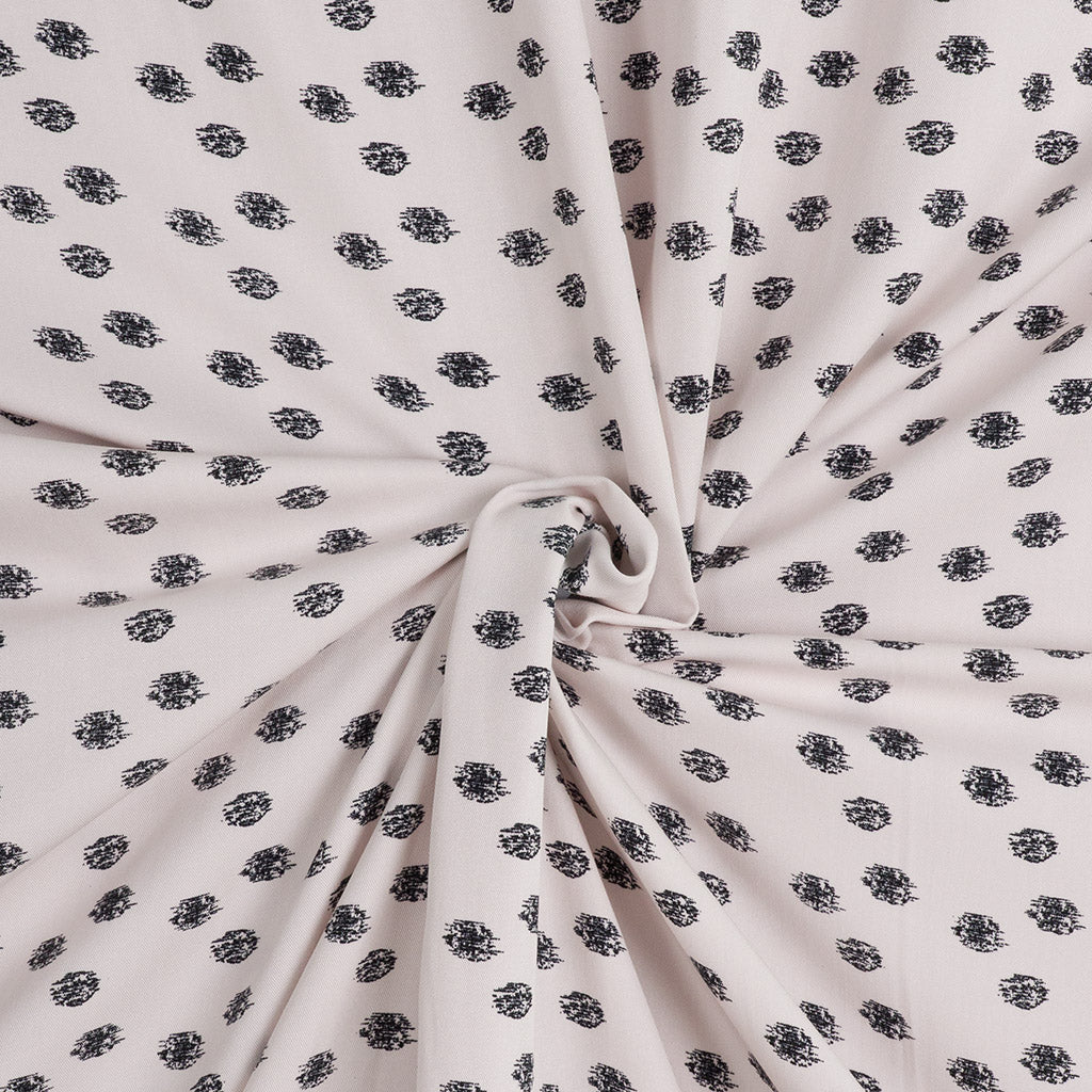 Linz - Black on Ecru Scribble Viscose Woven Twill Fabric