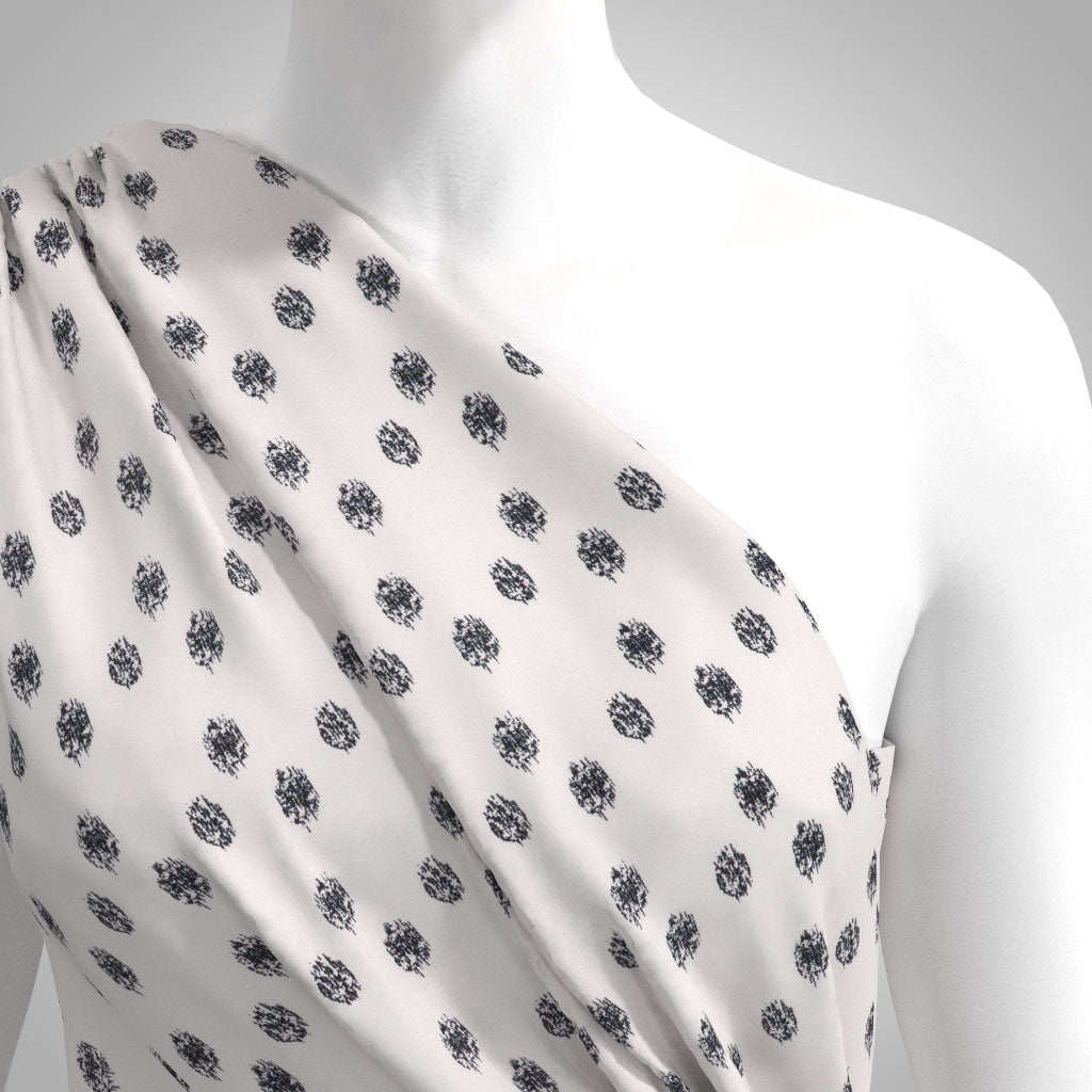 Linz - Black on Ecru Scribble Viscose Woven Twill Fabric