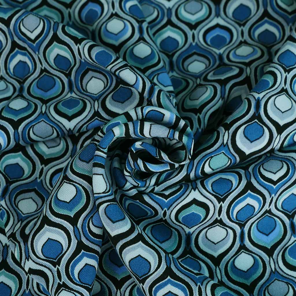 Linz - Blues Retrospective Viscose Woven Twill Fabric Sample