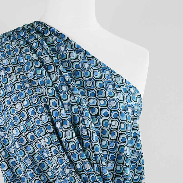 Linz - Blues Retrospective Viscose Woven Twill Fabric - Patterns and Plains