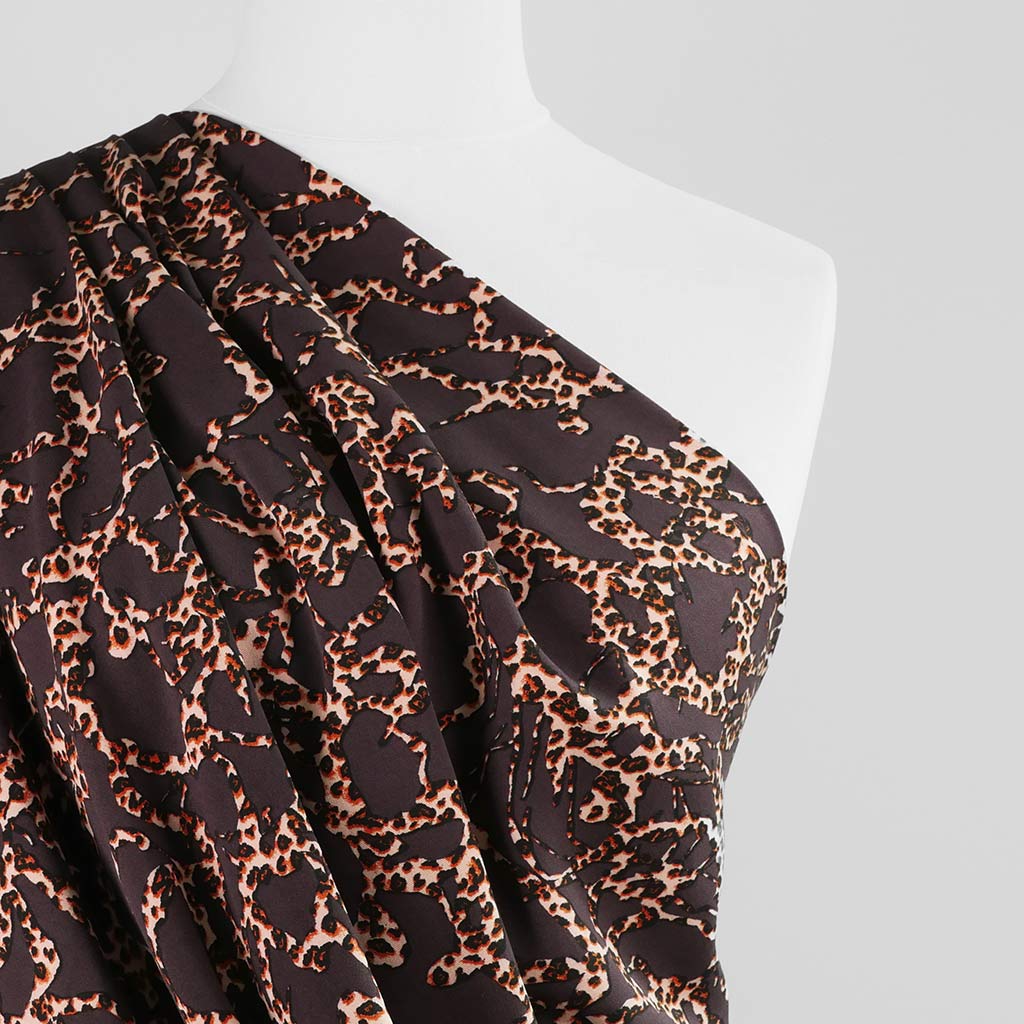Linz - Brown Leopard Lattice Viscose Woven Twill Fabric - 2.50m Remnant