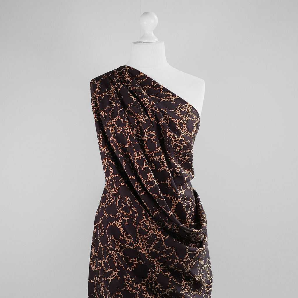 Linz - Brown Leopard Lattice Viscose Woven Twill Fabric - 2.50m Remnant