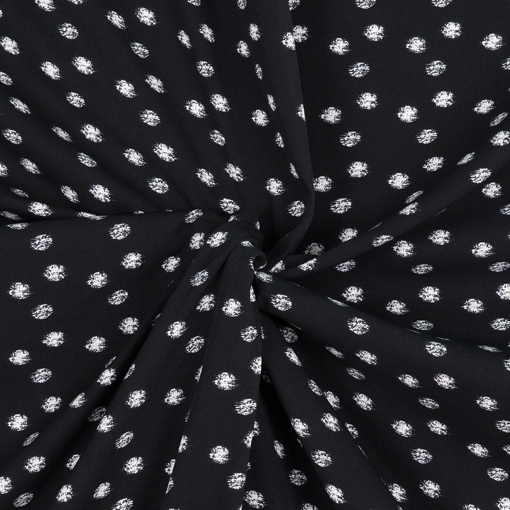 Linz - Ecru on Black Scribble Viscose Woven Twill Fabric