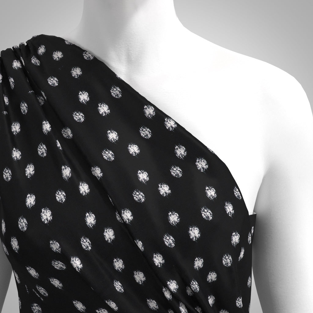 Linz - Ecru on Black Scribble Viscose Woven Twill Fabric