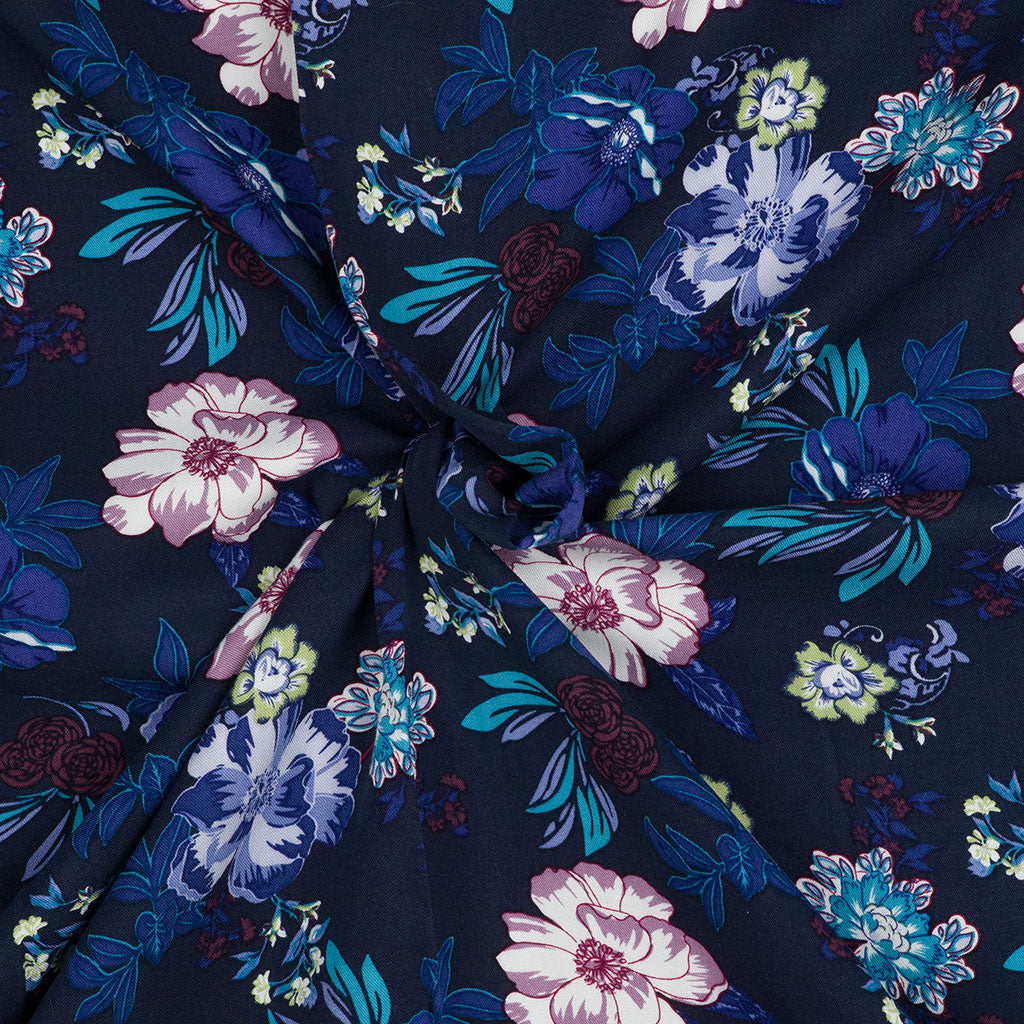 Linz - Navy Midnight Garden Viscose Woven Twill Fabric