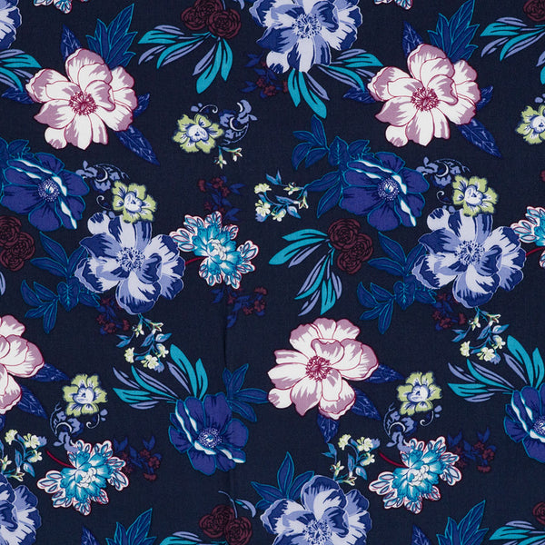 Linz - Navy Midnight Garden Viscose Woven Twill Fabric - Patterns and ...