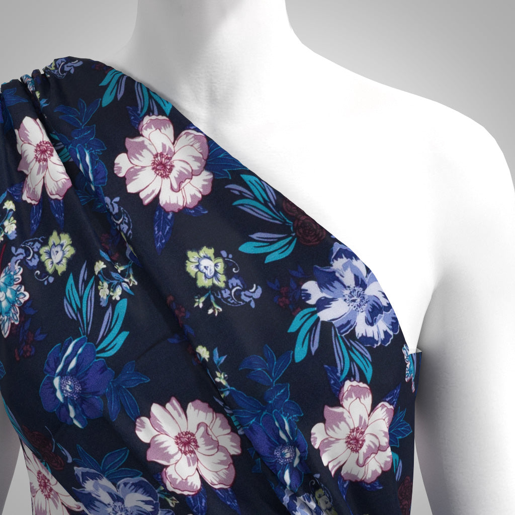 Linz - Navy Midnight Garden Viscose Woven Twill Fabric