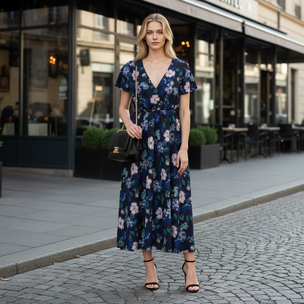 Linz - Navy Midnight Garden Viscose Woven Twill Fabric