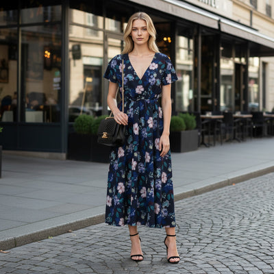 Linz - Navy Midnight Garden Viscose Woven Twill Fabric