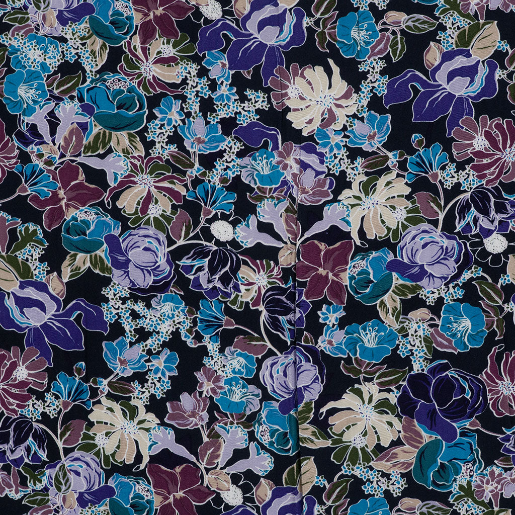 Linz - Navy Petal Trace Viscose Woven Twill Fabric