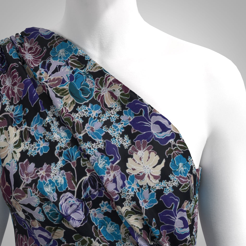 Linz - Navy Petal Trace Viscose Woven Twill Fabric