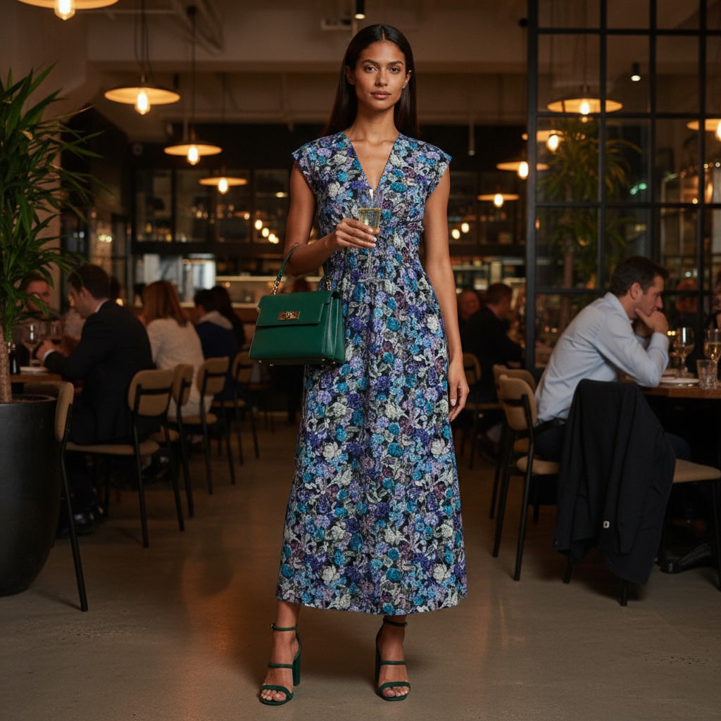 Linz - Navy Petal Trace Viscose Woven Twill Fabric