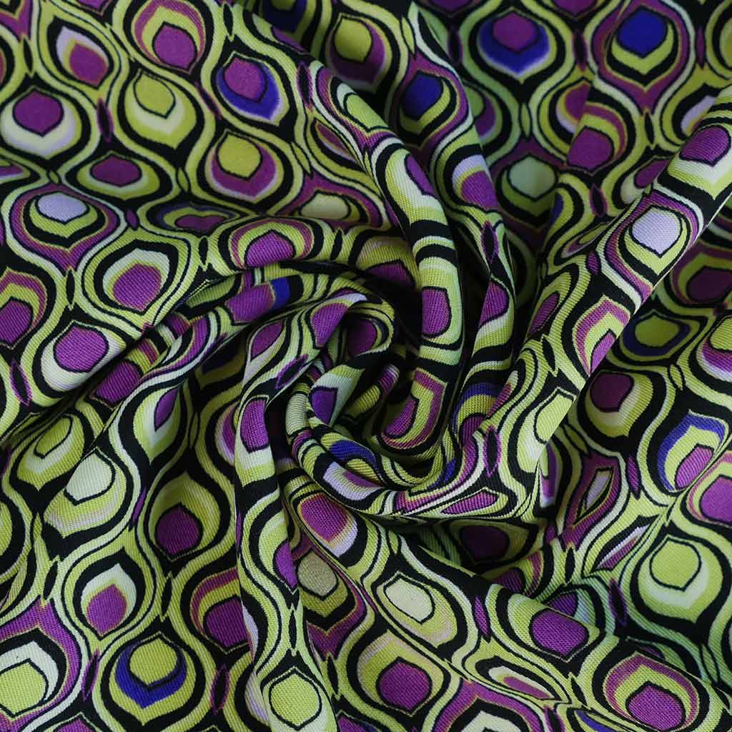 Linz - Pear Green and Purple Retrospective Viscose Woven Twill Fabric