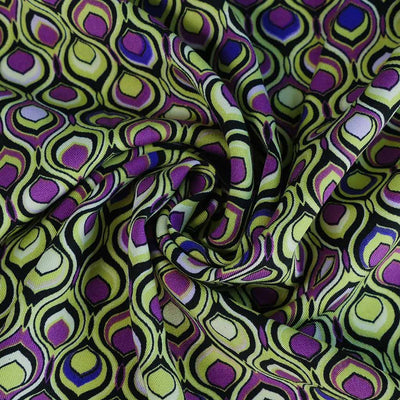 Linz - Pear Green and Purple Retrospective Viscose Woven Twill Fabric Sample