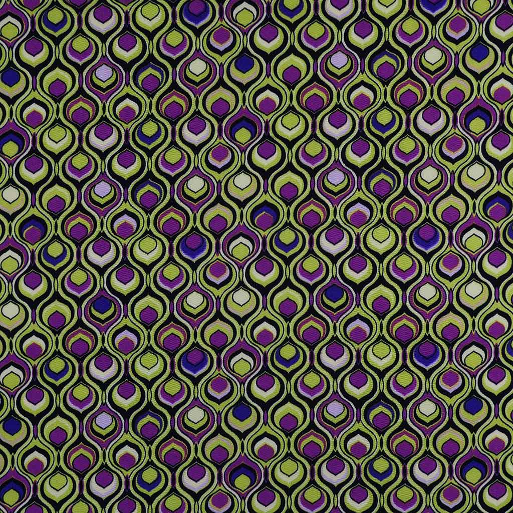 Linz - Pear Green and Purple Retrospective Viscose Woven Twill Fabric