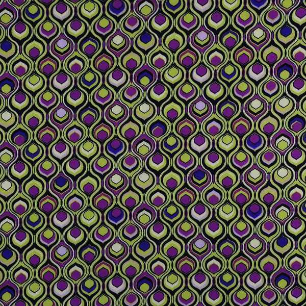 Linz - Pear Green and Purple Retrospective Viscose Woven Twill Fabric ...