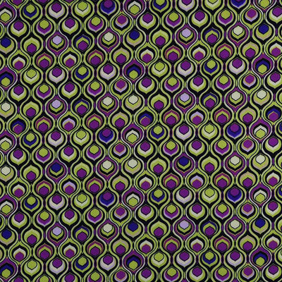 Linz - Pear Green and Purple Retrospective Viscose Woven Twill Fabric Sample