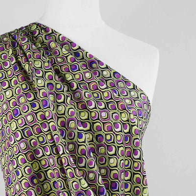 Linz - Pear Green and Purple Retrospective Viscose Woven Twill Fabric Sample