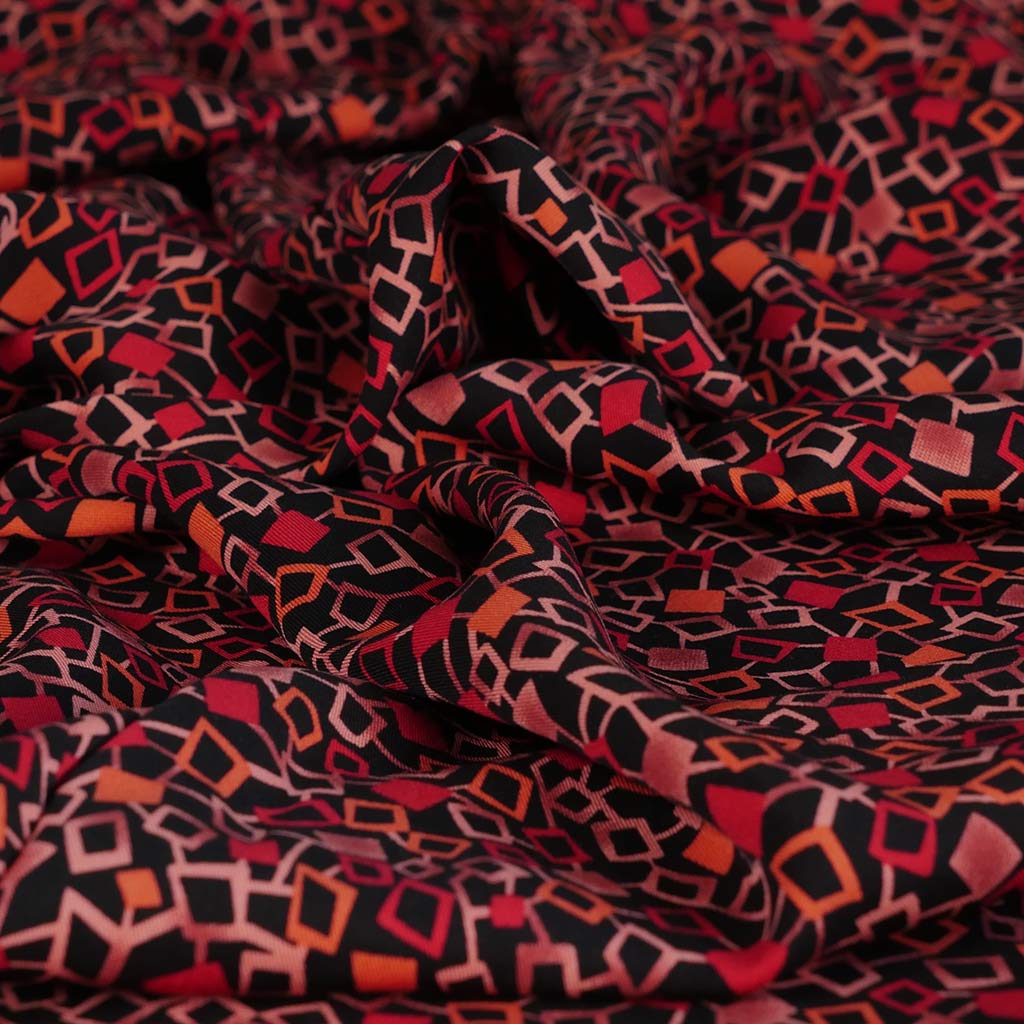 Linz - Red Network Viscose Woven Twill Fabric Sample