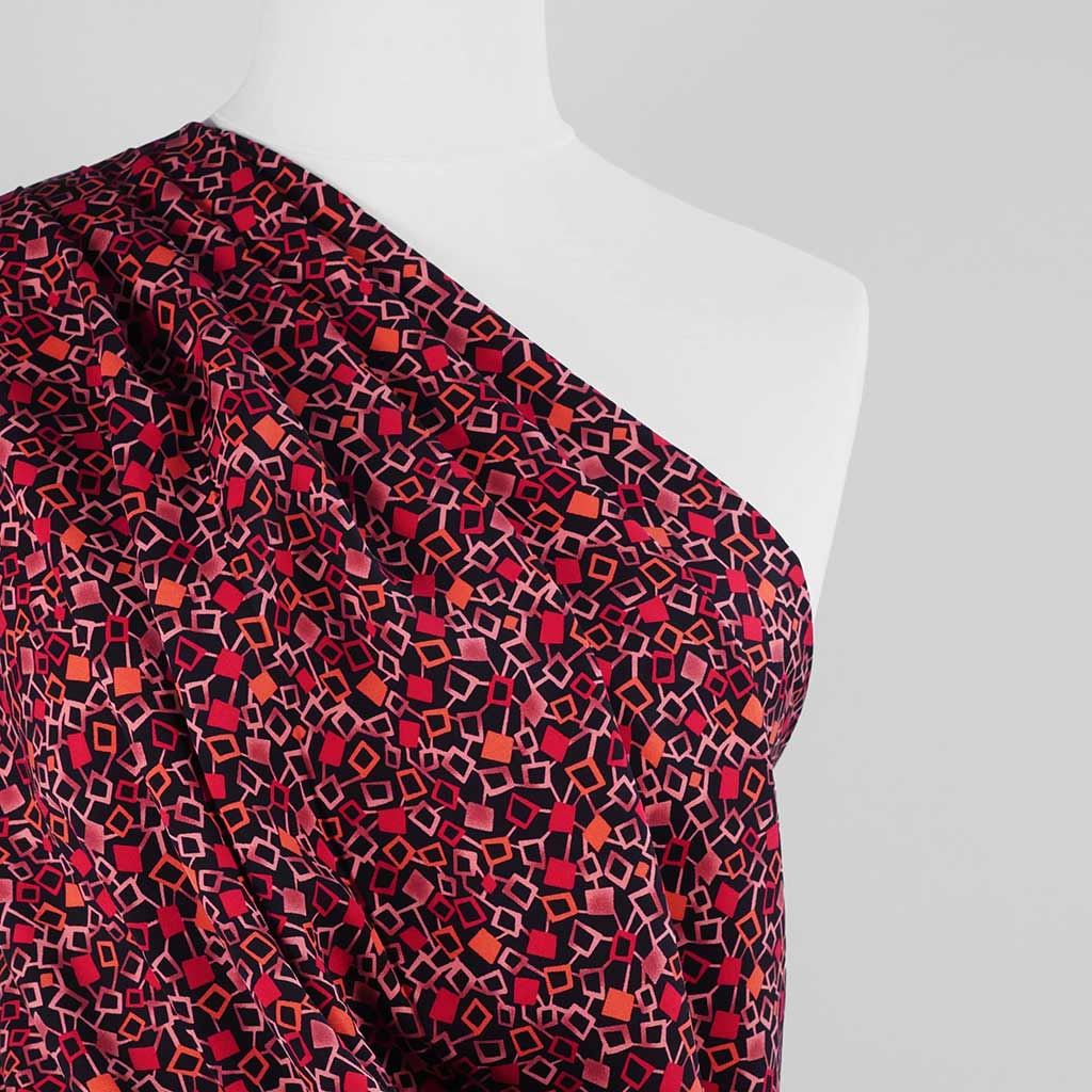 Linz - Red Network Viscose Woven Twill Fabric Sample