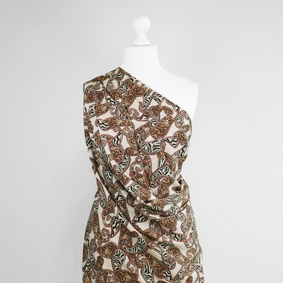 Linz - Cream Wild Paisley Viscose Woven Twill Fabric Mannequin Wide Image from Patternsandplains.com