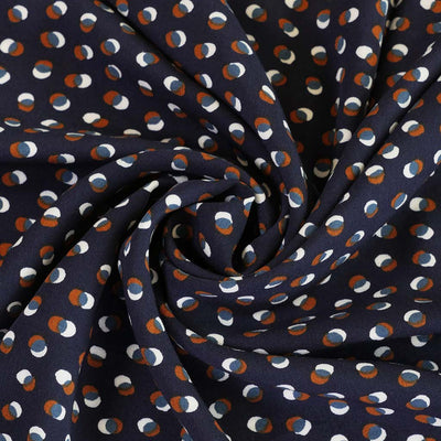 Linz - Navy Venn Dots Viscose Woven Twill Detail Swirl Image from Patternsandplains.com