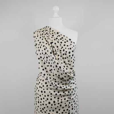 Linz - Parchment Cream Spotty Viscose Woven Twill Fabric Mannequin Wide Image from Patternsandplains.com