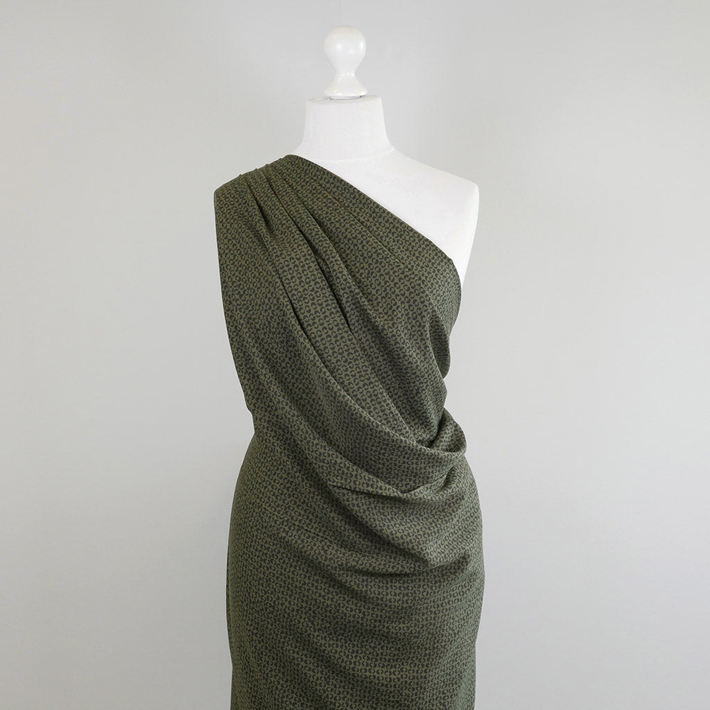 Linz - Pullman Green Ds Viscose Woven Twill Fabric Mannequin Wide Image from Patternsandplains.com