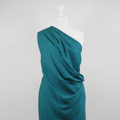 Linz - Turquoise Dotty Viscose Woven Twill Fabric Mannequin Wide Image from Patternsandplains.com