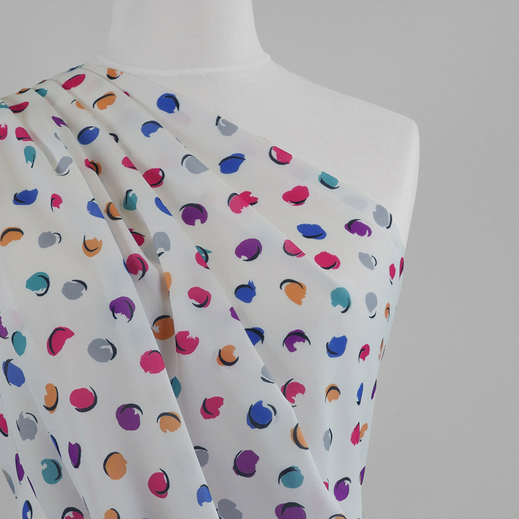 Liza 111766 - White Sweet Spot Georgette Woven Fabric from John Kaldor Mannequin Close Up Image from Patternsandplains.com