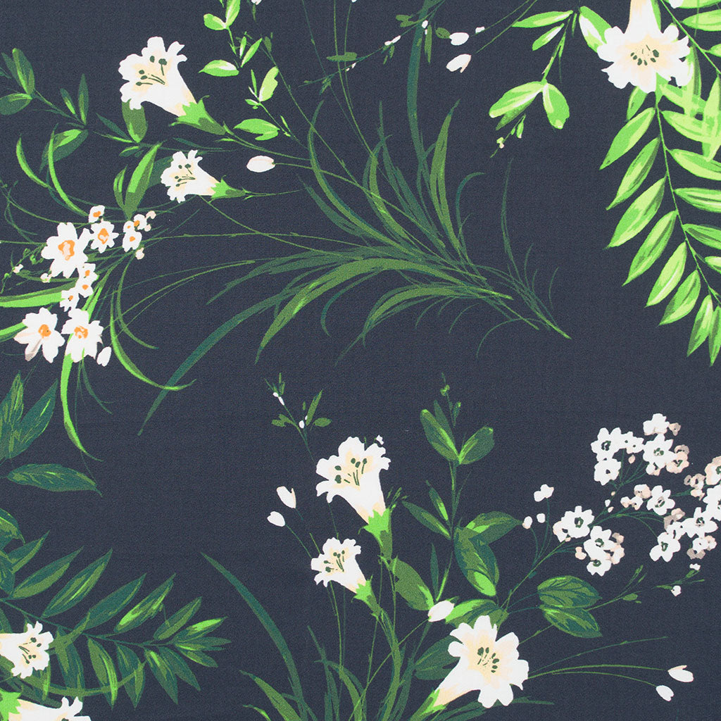 Lizzano 5113 - Dark Navy Cottage Garden Cotton Sateen Fabric from John Kaldor Sample
