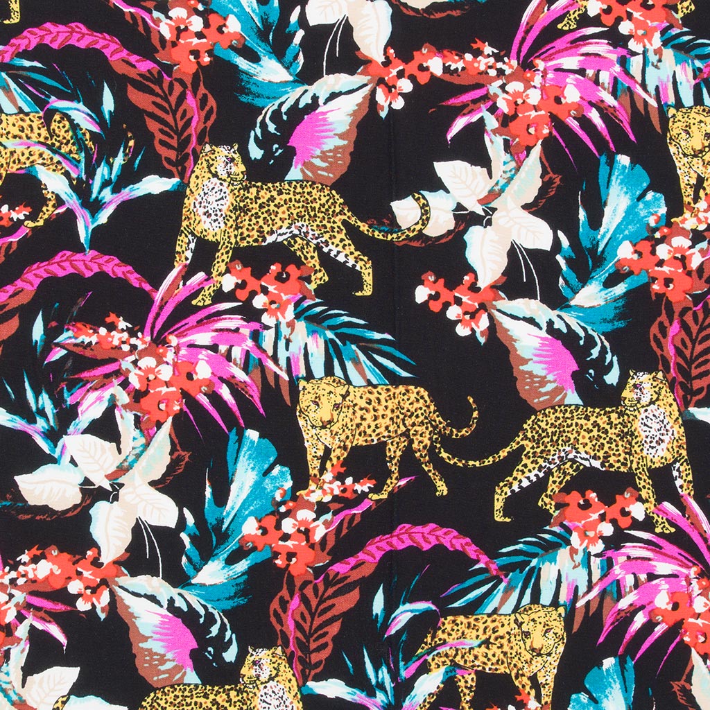 Lyon - Black Leopard Viscose Woven Challis Fabric Sample